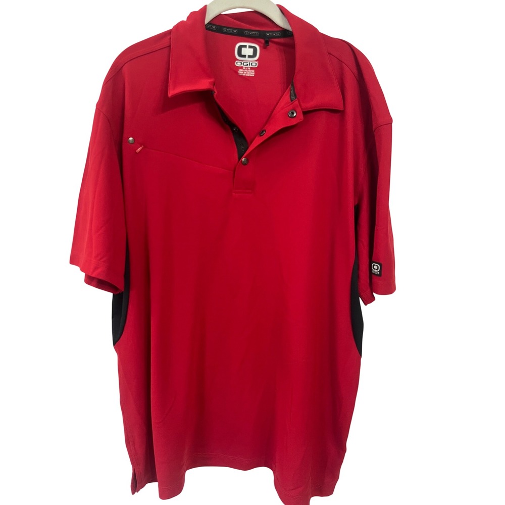 OGIO Mens Red Black Performance‎ Golf Polo Shirt Short Sleeve Size Medium Zipper